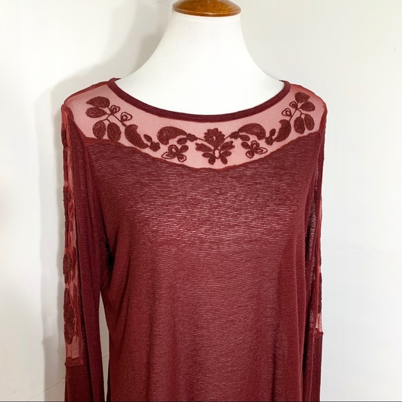 SOLD-Free People Mesh Lace Burgundy Tunic - Picture 3 of 8